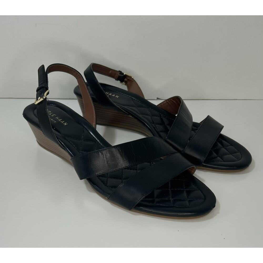 COLE HAAN Annabel Grand Leather Wedge Sandals Quilted Footbed Womens 8B